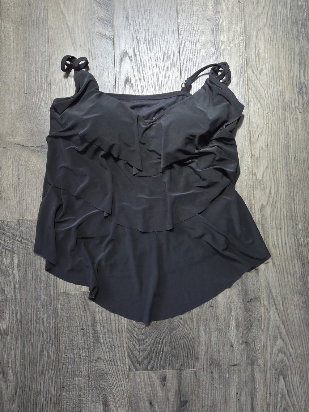Aqua Green Black Ruffle Swim Top